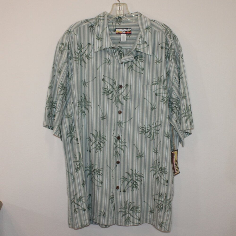 Havana Jack's Cafe XXL Hawaiian camp shirt palm trees short sleeve greens NWT